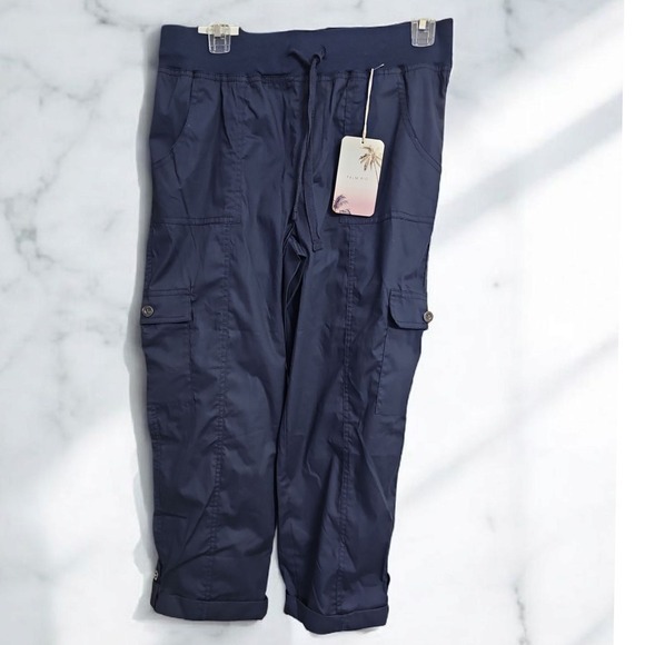 PALM RIO Navy‎ Blue Crop Tie front Pants. Four pocket design Medium NWT - Picture 1 of 6